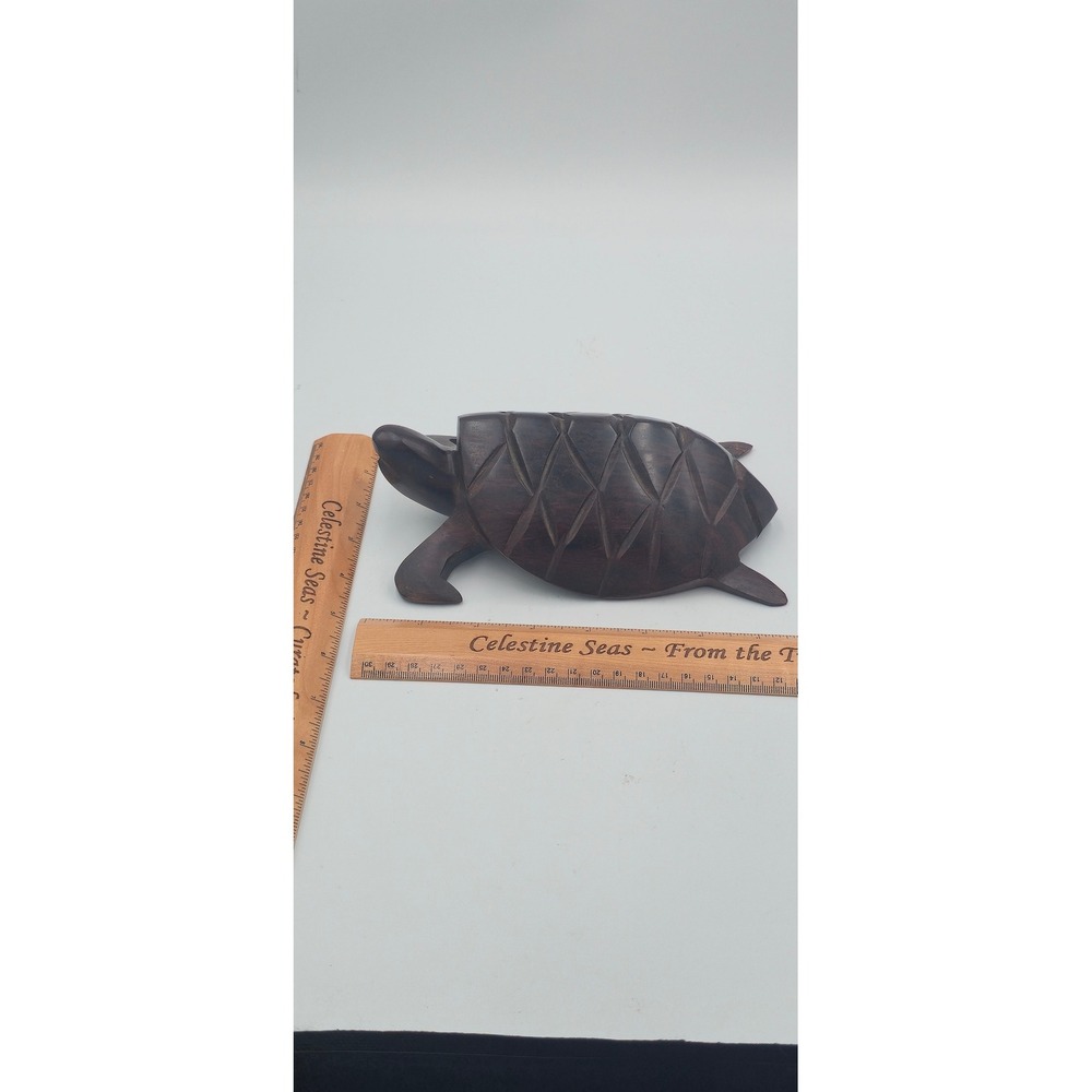 Vintage Hand Carved Ironwood Heavy Wooden Sea Turtle Sculpture 9 in